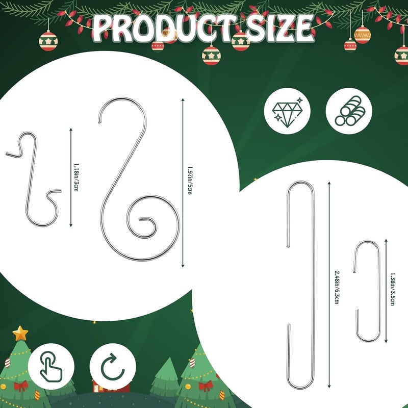 CraftyDream 300 Pieces Christmas Ornament Hooks Metal Wire Hooks Ornament Christmas Tree Hanger in 3 for Xmas Holiday Hanging Decorations(Silver) - Image 2